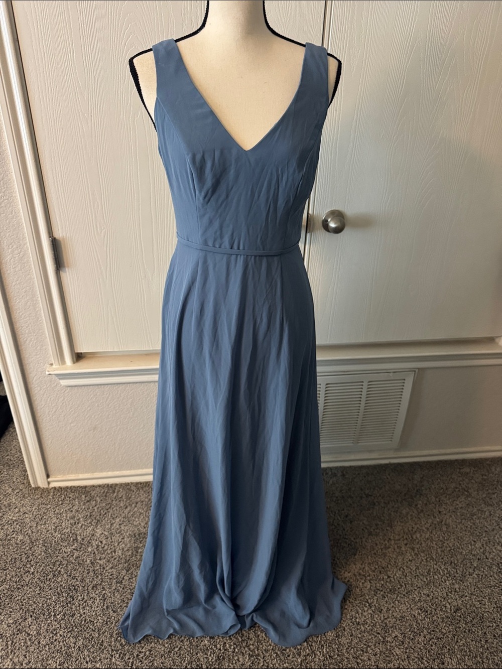 David's Bridal Blue Sleeveless V-Neck Gown
